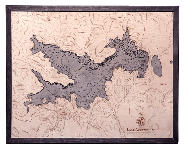 Lake Arrowhead, California 3-D Nautical Wood Chart, Large, 24.5" x 31"