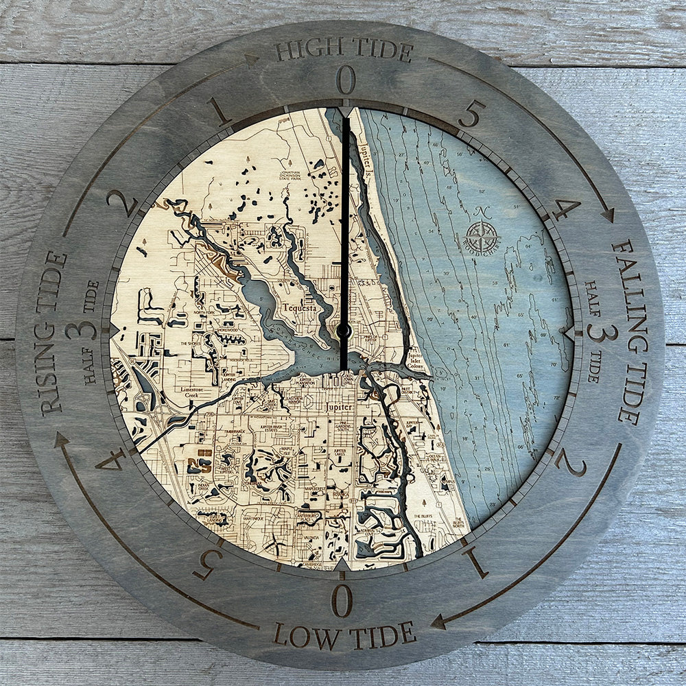 Jupiter Inlet Tide Clock, 16.50" Diameter WoodChart