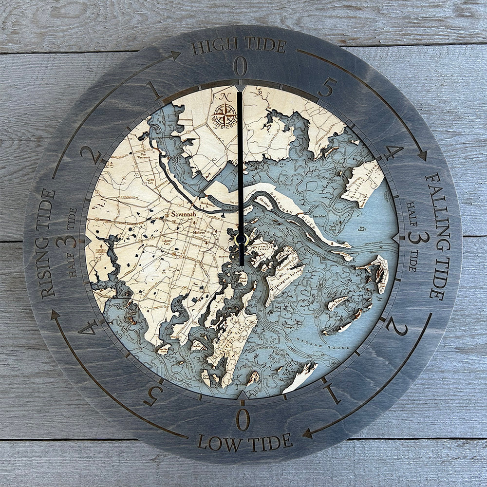 Savannah GA Tide Clock, 16.50" Diameter WoodChart