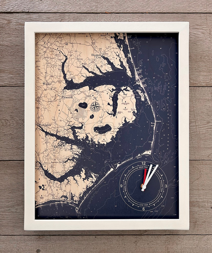 Outer Banks Framed Tide & Time Clock WoodChart