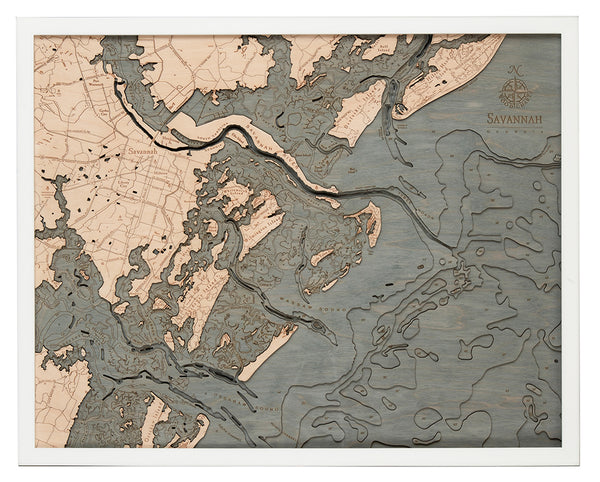 Savannah, Georgia 3-D Nautical Wood Chart, Large, 24.5" x 31