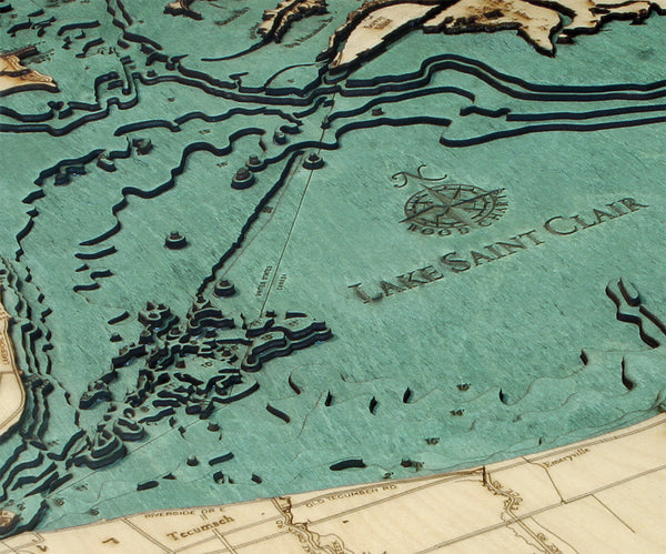 Lake St. Clair, Michigan 3-D Nautical Wood Chart, Large, 24.5" x 31"