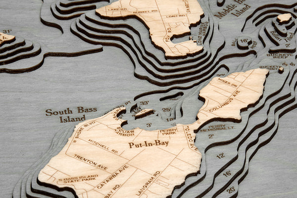 Bass Islands / Put-in-Bay, Ohio wood chart up close
