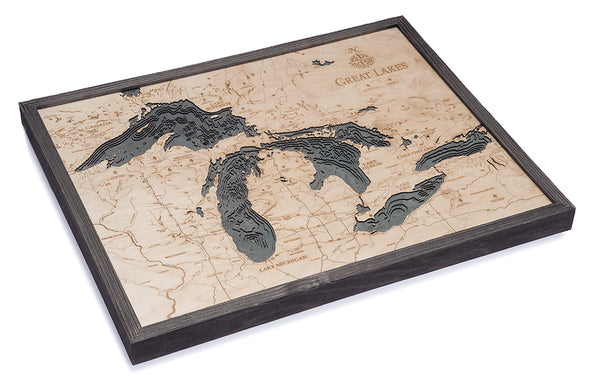 Topographic Map of Great Lakes 3-D Nautical Wood Chart
