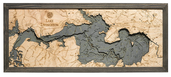 Lake Livingston, Texas 3-D Nautical Wood Chart, Medium, 13.5" x 31"