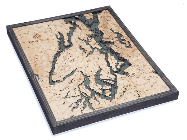 Puget Sound, Washington 3-D Nautical Wood Chart Map