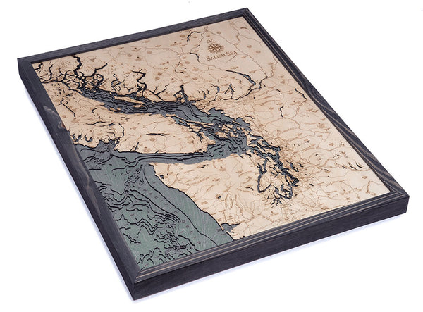 Salish Sea, Washington 3-D Nautical Wood Chart Map