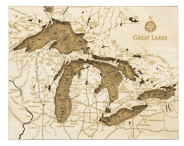 Great Lakes cork map on white background