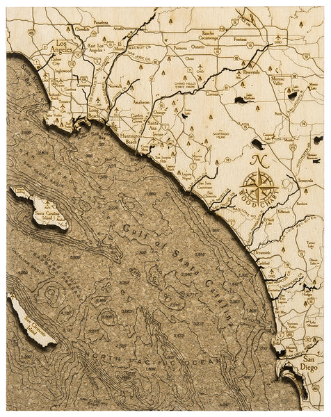 Los Angeles to San Diego, California Cork Map, 8" x 10"