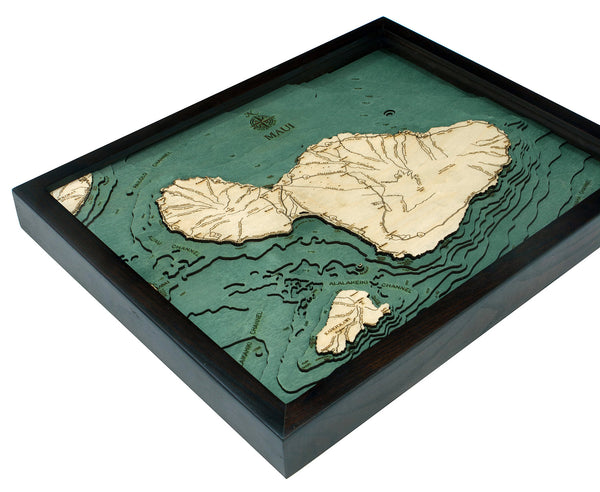Framed Map of Maui Hawaii Island in Small 16x20