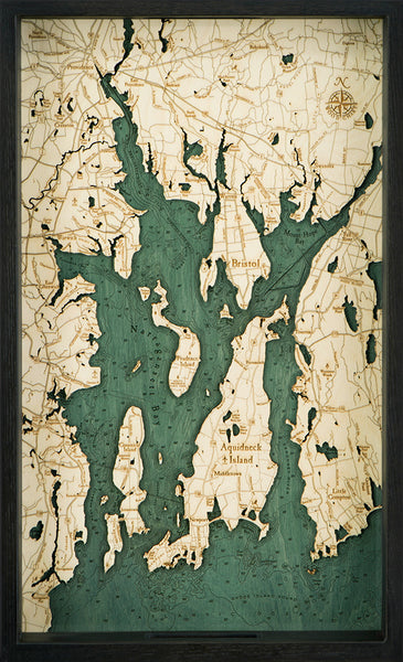 Wood Narragansett Bay Map Serving Tray