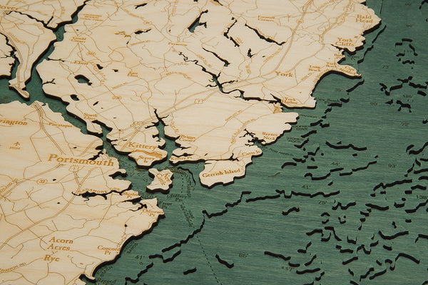 Topography Details on New Hampshire Coast Map 3-D Nautical Wood Chart