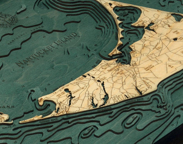 Topography Details of Map of Nantucket 3-D Nautical Wood Chart
