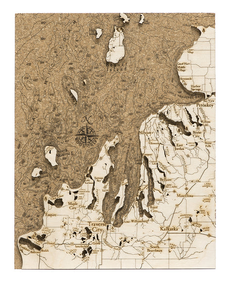 Northwest Lower Michigan Map on Cork in 8x10 inch