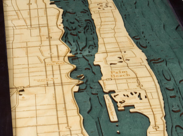 Topography Details on Map of Palm Beach, Florida 3-D Nautical WoodChart
