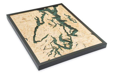 Large Map Puget Sound, Washington 3-D Nautical Wood Chart