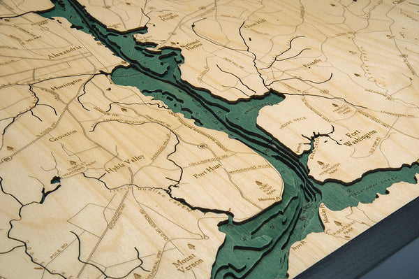 Topography Details on Map of Washington, D.C. 3-D Nautical Wood Chart