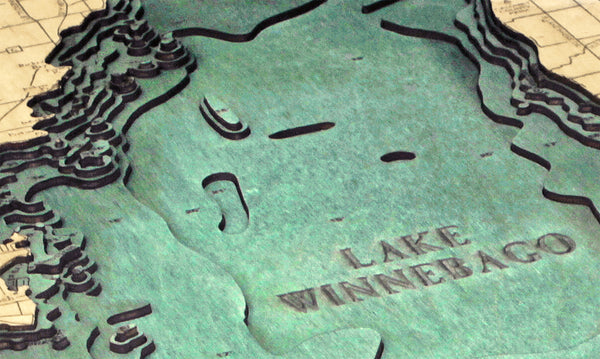 Lake Winnebago, Wisconsin 3-D Nautical Wood Chart, Medium, 13.5" x 31"