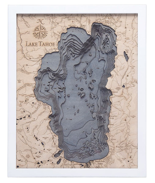 Lake Tahoe 3-D Nautical Wood Chart, Small, 16" x 20"