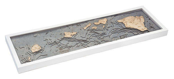 Hawaiian Islands (all of them), Hawaii 3-D Nautical Wood Chart, Narrow, 13.5" x 43"