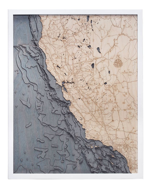 California Coast 3-D Nautical Wood Chart, Large, 24.5" x 31"