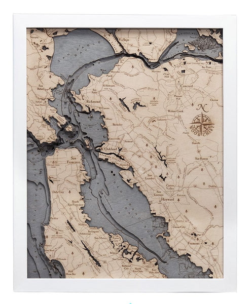 San Francisco Bay, California 3-D Nautical Wood Chart, Small, 16"x20"