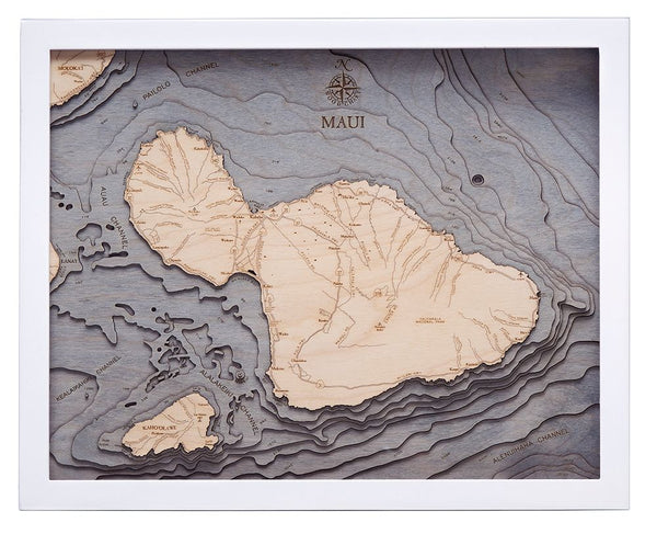 Maui, Hawaii 3-D Nautical Wood Chart, Small, 16" x 20"