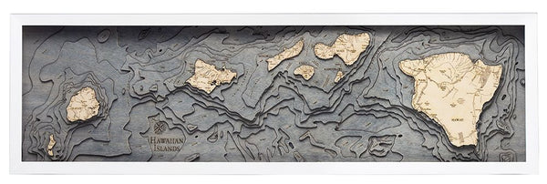 Hawaiian Islands (all of them), Hawaii 3-D Nautical Wood Chart, Narrow, 13.5" x 43"