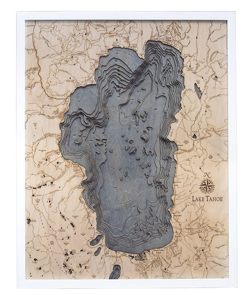 Lake Tahoe 3-D Nautical Wood Chart, Large, 24.5" x 31"