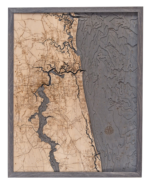 Jacksonville, Florida 3-D Nautical Wood Chart, Large, 24.5" x 31"