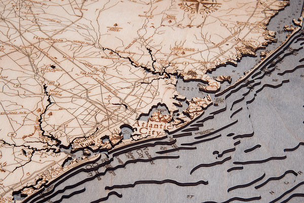 New Jersey Coast 3-D Nautical Wood Chart, Large, 24.5" x 31"