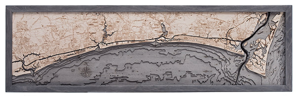 Sunset Harbor to Wilmington 3-D Nautical Wood Chart, Narrow, 13.5" x 43"