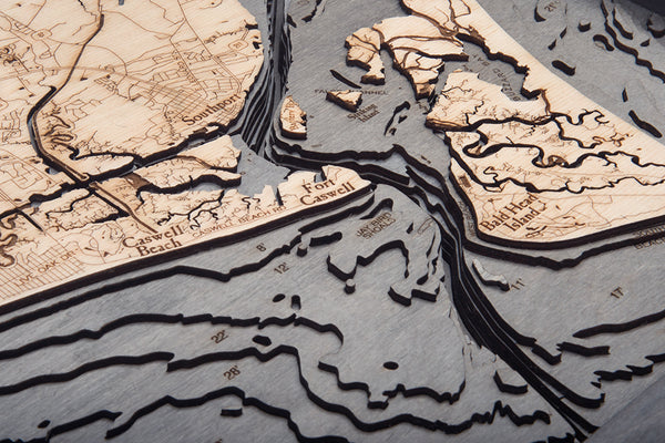 Sunset Harbor to Wilmington 3-D Nautical Wood Chart, Narrow, 13.5" x 43"