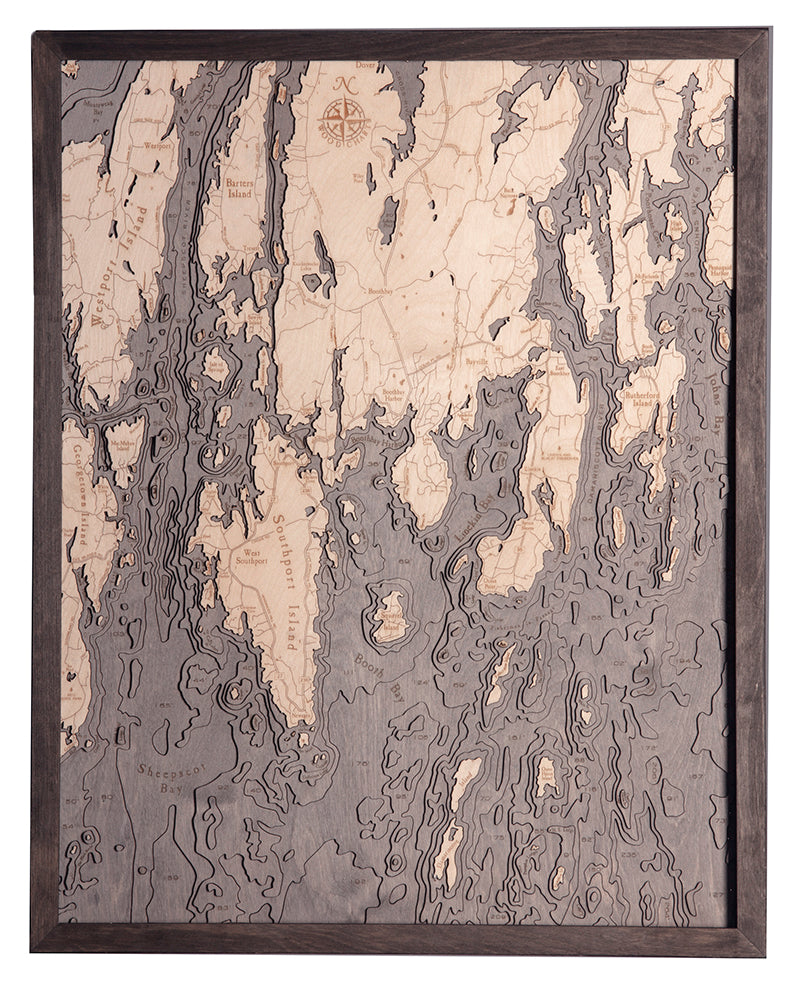 Boothbay Harbor, Maine 3D Nautical Wood Chart, Large, 24.5" x 31