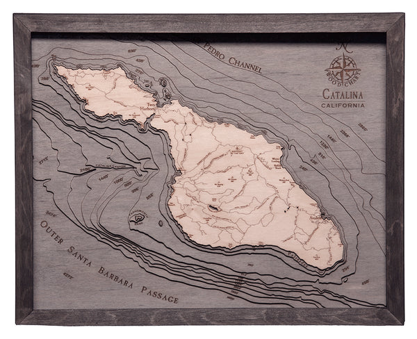 Catalina Island, California 3-D Nautical Wood Chart, Small, 16" x 20"