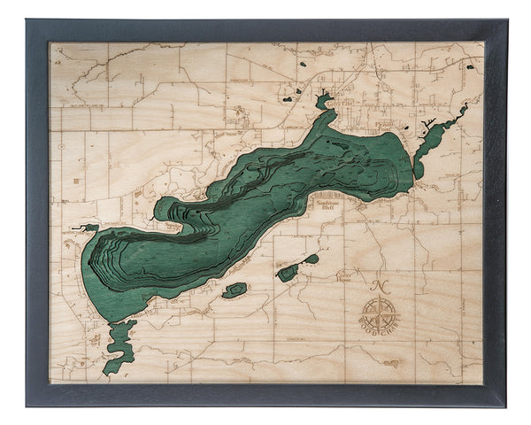Green Lake, Wisconsin 3-D Nautical Wood Chart, Small, 16" x 20"