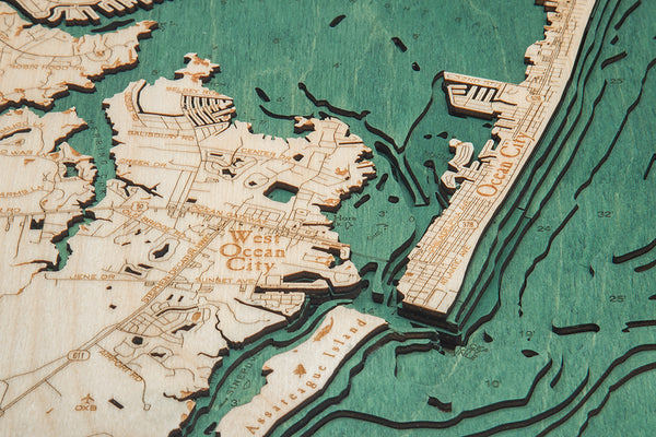 New Jersey Coast 3-D Nautical Wood Chart, Large, 24.5" x 31"