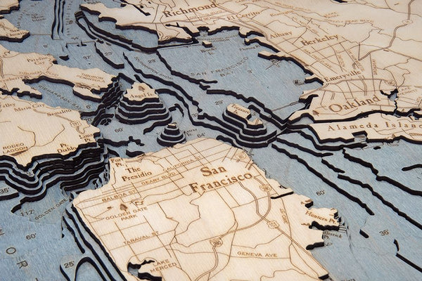 San Francisco Bay, California 3-D Nautical Wood Chart, Large, 24.5" x 31"