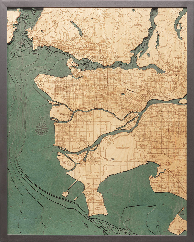 Vancouver Canada  3-D Nautical Wood Chart, Large, 24.5" x 31"