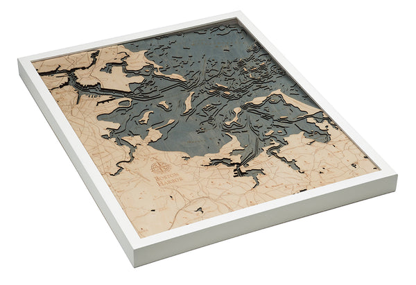 Boston Harbor, Massachusetts 3-D Nautical Wood Chart, Large, 24.5" x 31"