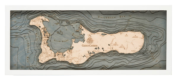 Grand Cayman 3-D Nautical Wood Chart, Medium, 13.5" x 31"