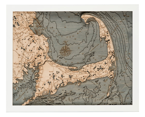 Cape Cod, Massachusetts 3-D Nautical Wood Chart, Small, 16" x 20"
