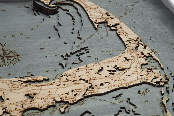 Cape Cod, Massachusetts 3-D Nautical Wood Chart, Small, 16" x 20"