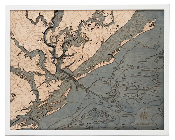 Charleston, South Carolina 3-D Nautical Wood Chart, Large, 24.5" x 31"