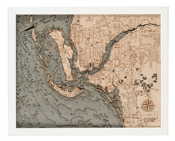 Fort Myers 3-D Nautical Wood Chart, Small, 16" x 20"