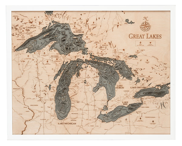 Great Lakes 3-D Nautical Wood Chart, Large, 24.5" x 31"