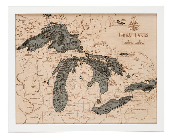 Great Lakes 3-D Nautical Wood Chart, Small, 16" x 20"