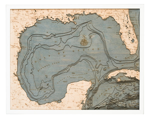 Gulf of Mexico 3-D Nautical Wood Chart, Large, 24.5" x 31"