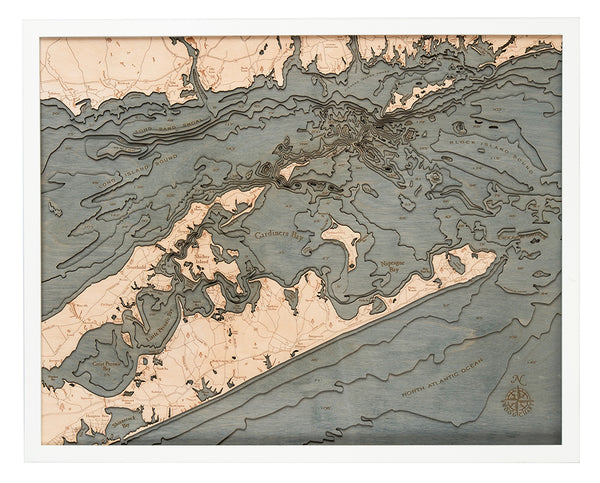 East Long Island Sound / The Hamptons 3-D Nautical Wood Chart, Large, 24.5" x 31"