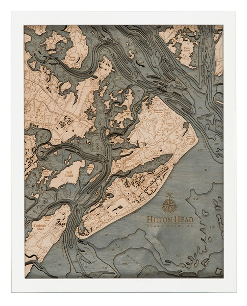 Hilton Head, South Carolina 3-D Nautical Wood Chart, Small, 16" x 20"